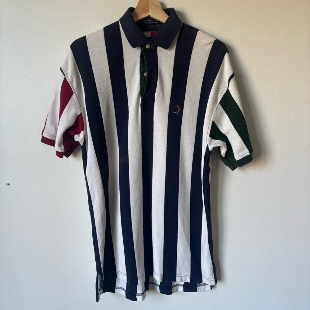 Tommy Hilfiger Navy, White, Red & Green Striped Polo